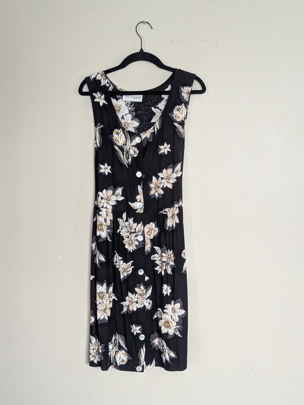 VTG 90S Byer California Black Floral Button-Front Sundress Whimsygoth